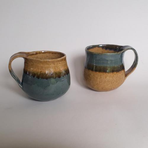 Pair of hand-built stoneware mugs by Karen George.
