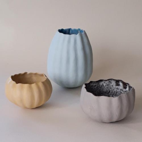 Three fluted pots by Karen George